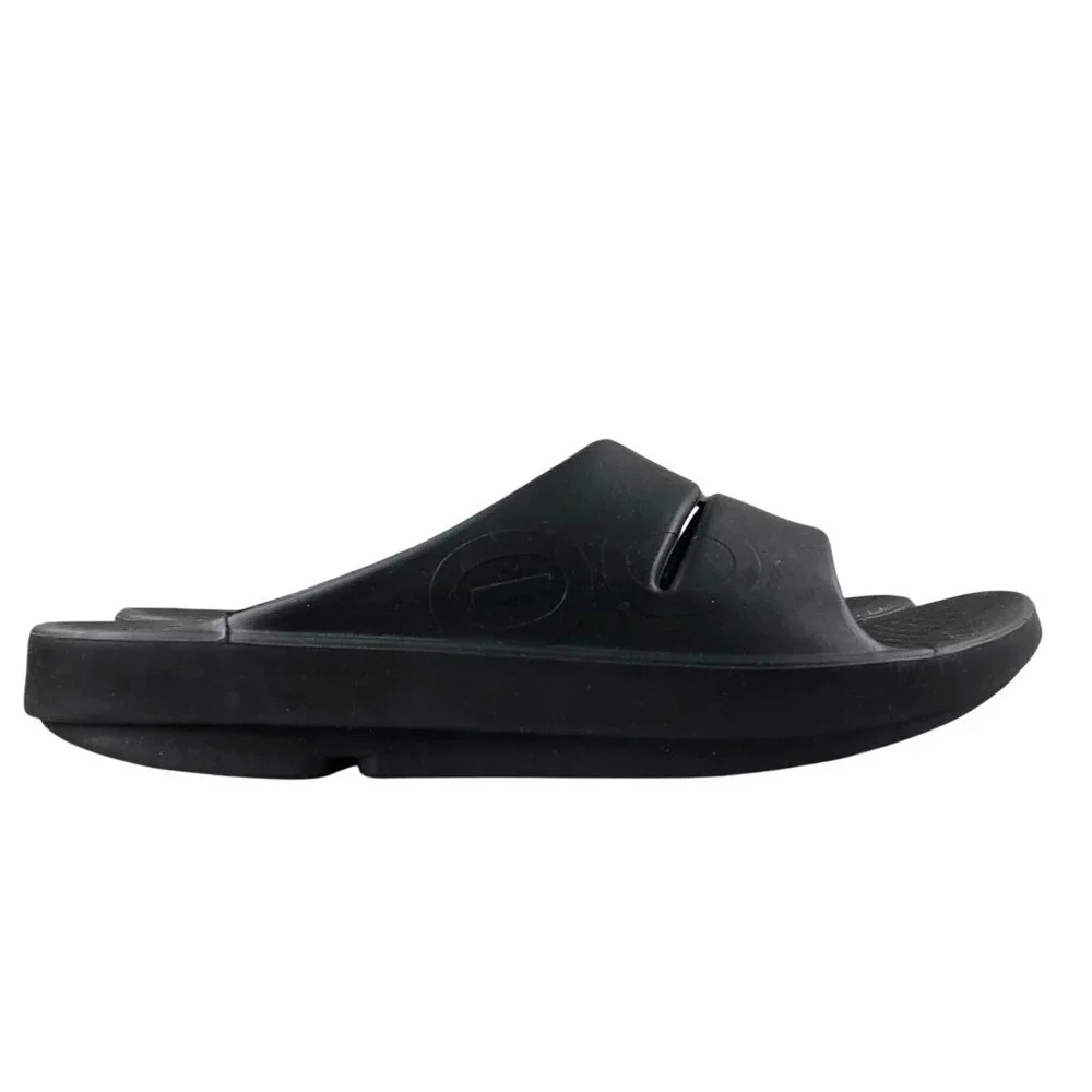 Oofos Unisex Size 12M 14W Ooahh Black Open Toe Slip On Recovery Slide Sandals